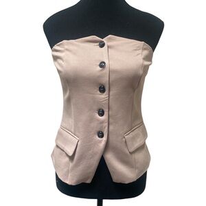 Stylish Tan Strapless Button-Up Top S GUC